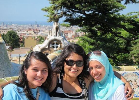 Students posing abroad